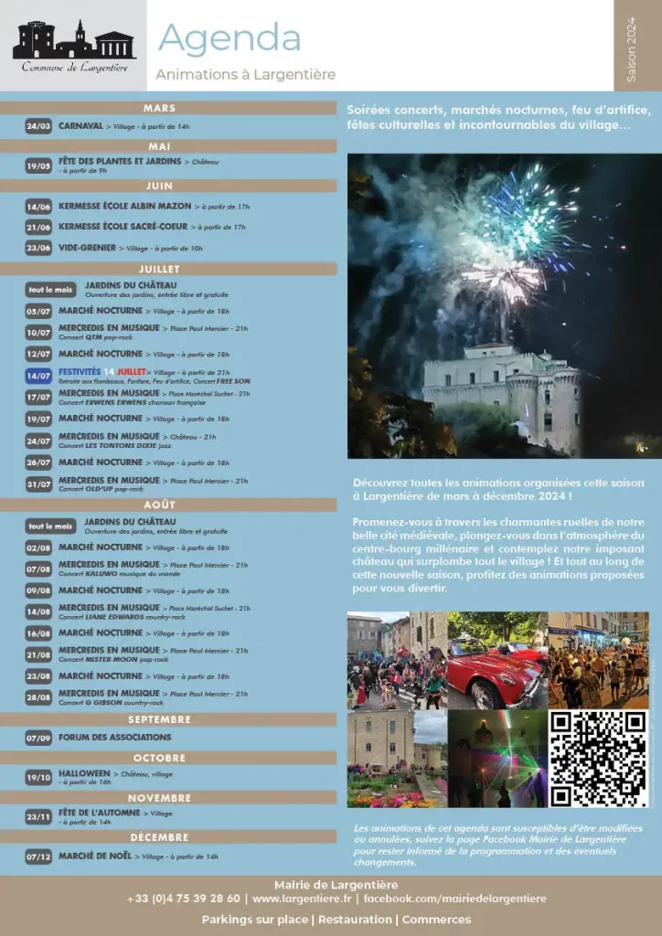 Affiche des animations de la saison 2024 à Largentière